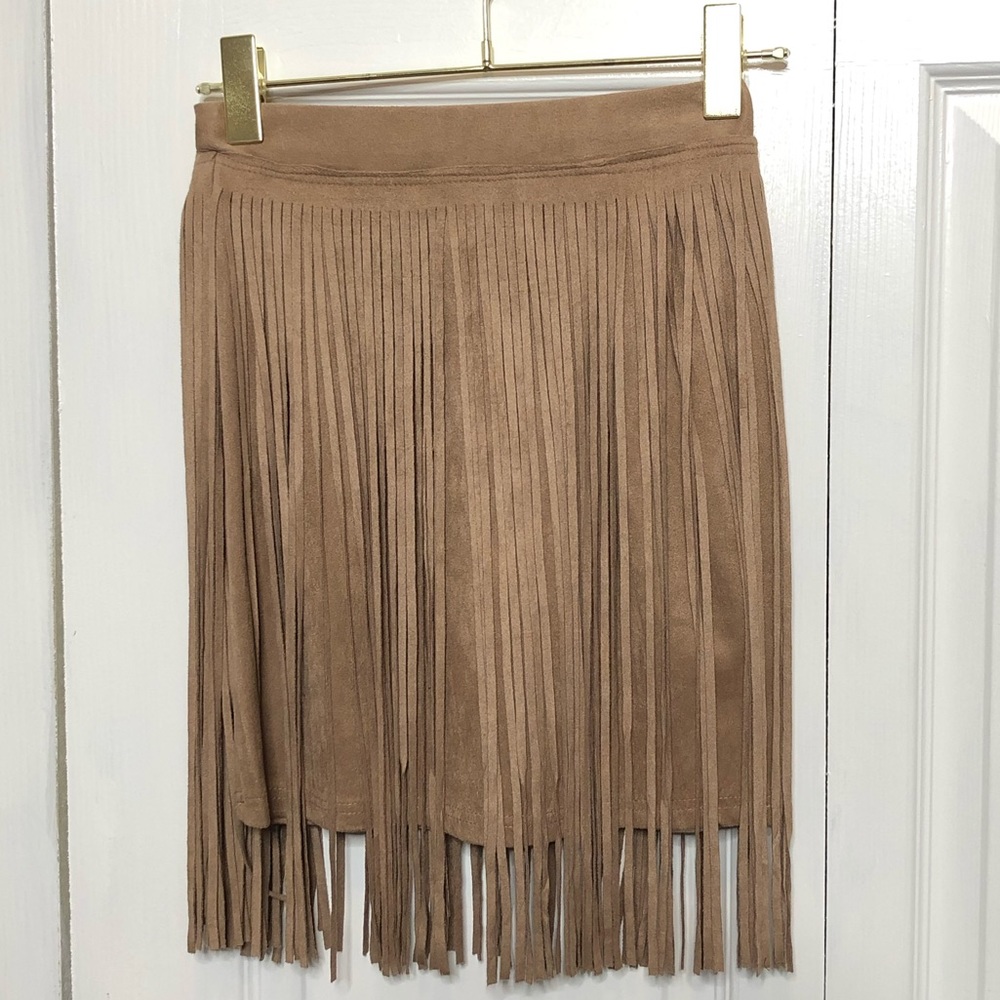 Tan suede fringe skirt